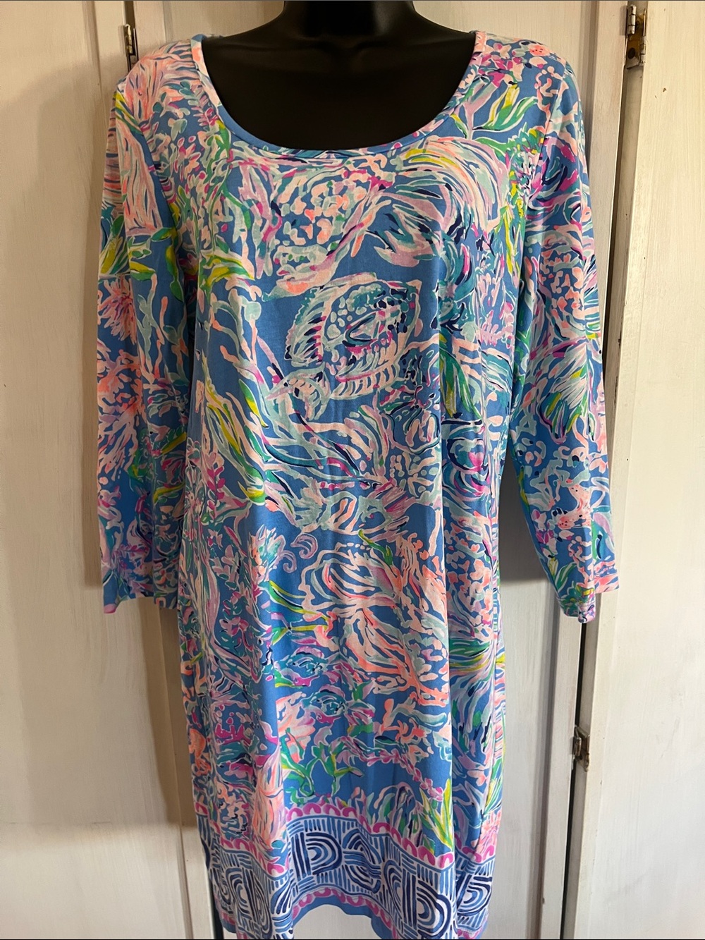 Lilly Pulitzer NWOT Women's Blue Floral Scoop-Neck Dress sz L